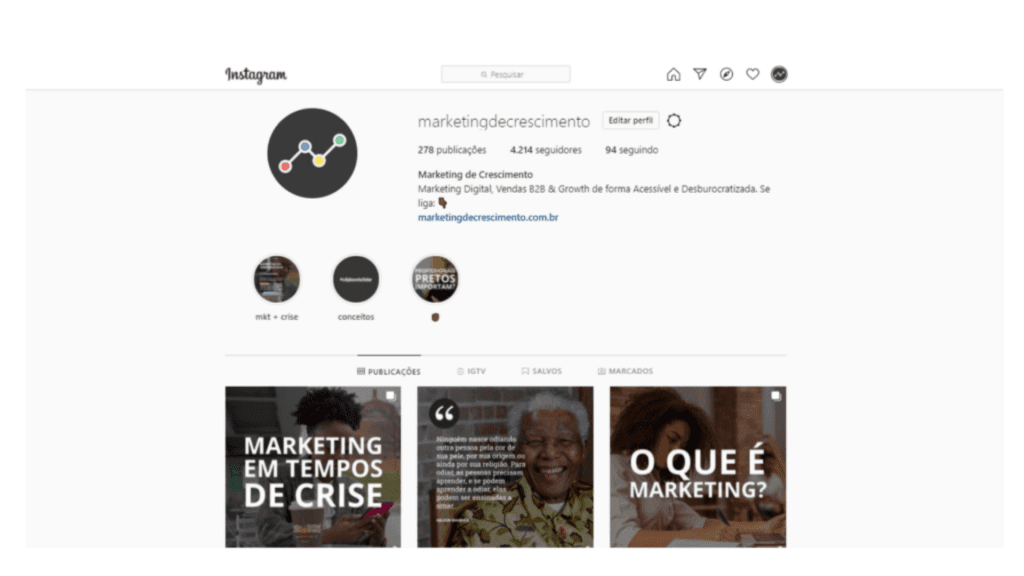 Instagram da Marketing de Crescimento