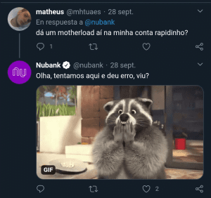 Resposta da Nubank no Twitter