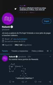 Perfil oficial da Nubank no Twitter